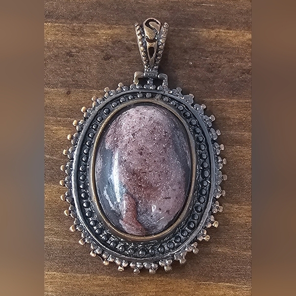 Handmade Jewelry - Handmade Pink Brown Rhodonite Gemstone Oval Pendant